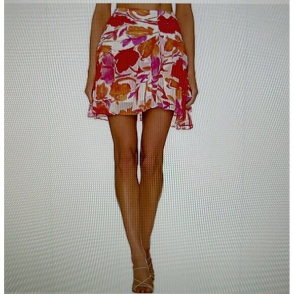 Milly Mira Paper Peony Print Mini Skirt in Happy Orange Multi Size 6 - Picture 1 of 12